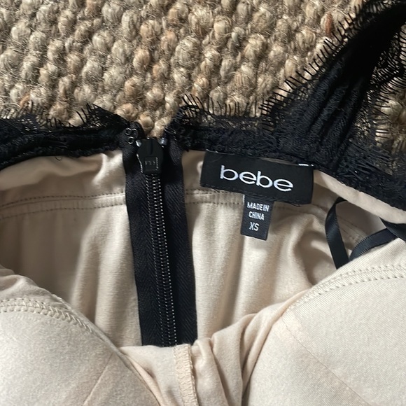 Black lace Bebe fitted dress with nude slip attached size XS. - Picture 2 of 5